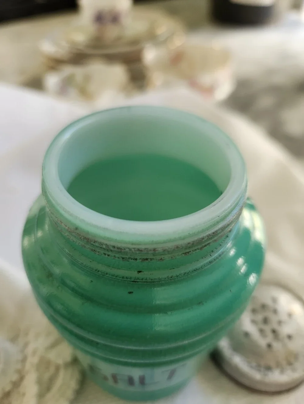 1940's Hazel Atlas Green Milk Glass Salt Shaker